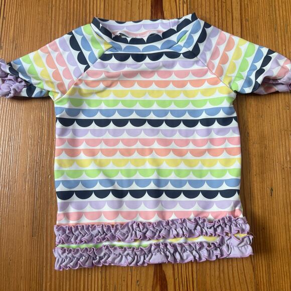 Ruffle Butts colorful scalloped short sleeve ruffle bottom rash guard SIZE 3T - Picture 1 of 4